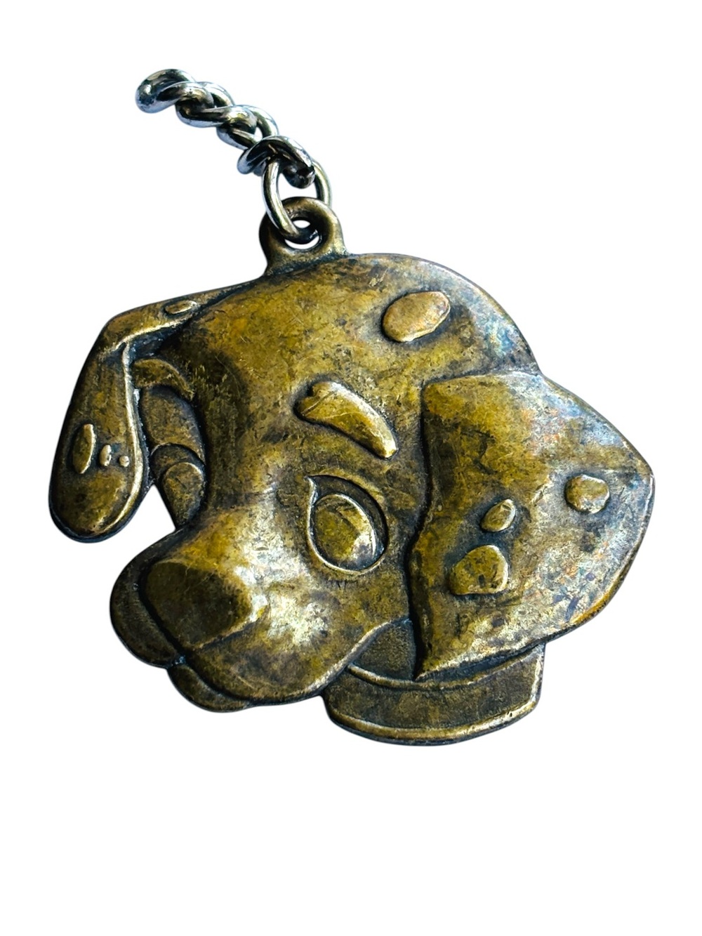 Disney Vintage 101 Dalmatians Puppy Metal Keychain Taiwan BronzeTone Collectible